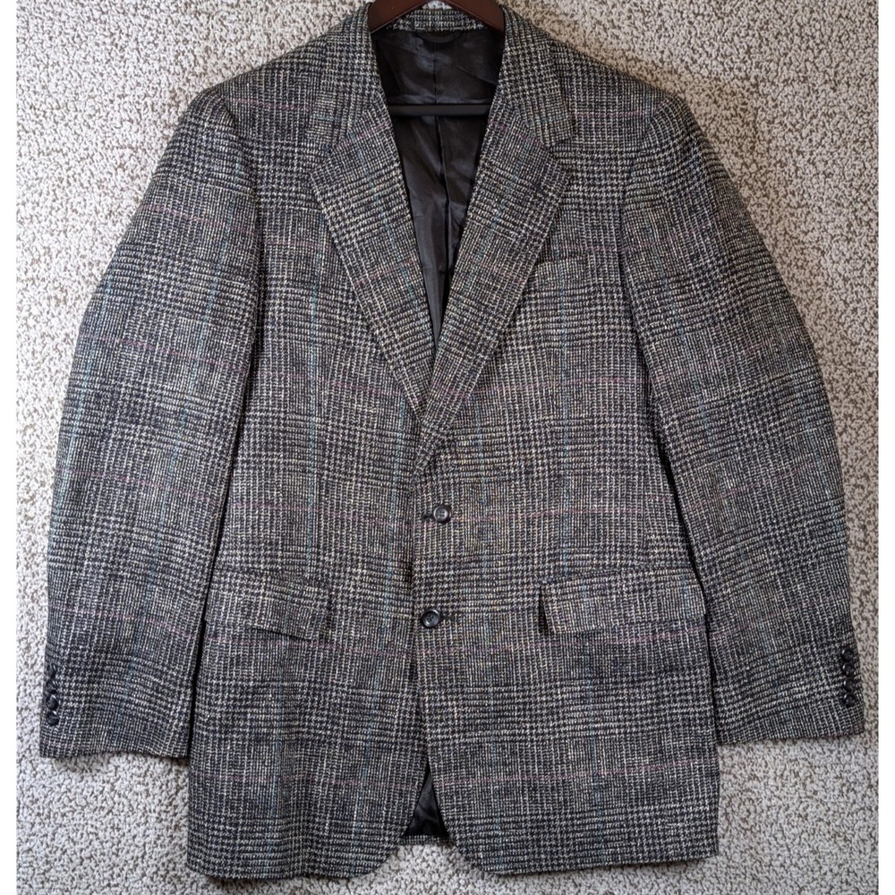 100% Silk Blazer By Stafford Executive Mens 40L Salt and Pepper Black with White